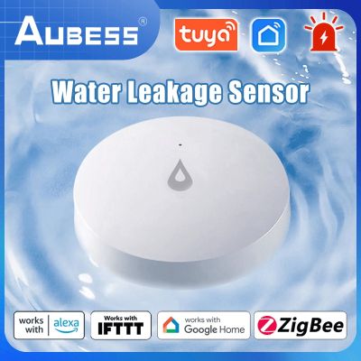 Aubess ZigBee เครื่องตรวจจับการรั่วไหลของน้ำ Tuya สมาร์ทชีวิต APP ตรวจสอบระยะไกลเซ็นเซอร์น้ำท่วมถังน้ำเต็มน้ำ linkg Alexa ปลุก