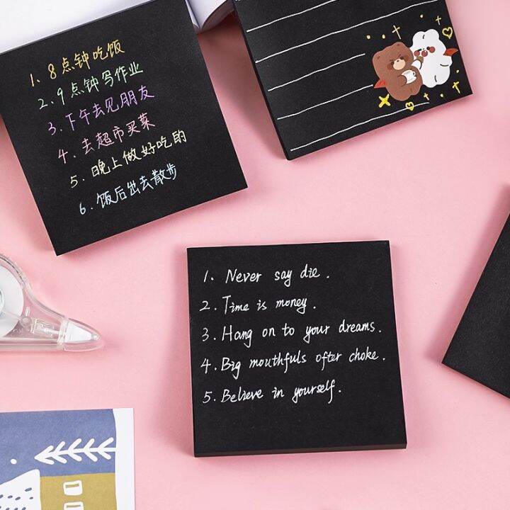 50 Sheets Creative Pure Black Sticky Notes Student Tearable Square Note