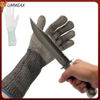 UMMEAX ลวดถุงมือทนไฟสีเทา1ชิ้นถุงมือทำอาหารต้านการเชื่อมกันความร้อน