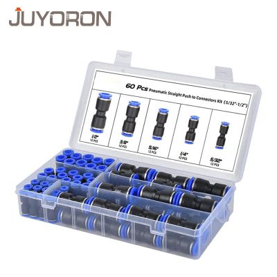 Air Hose Fittings PU Water Pipes 5/32 1/4 5/16 3/8 1/2 inch 60Pcs/Box SetQuick Release Pneumatic Push to Connect Fittings Kit Pipe Fittings Accessorie