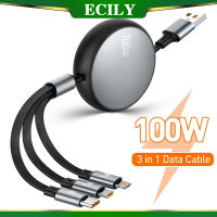 ECILY 6A 100W 3in1 2in1สายสำหรับ Huawei USB อย่างรวดเร็ว/เกียรติยศแบบพกพาพับเก็บได้3 In 1ไมโคร USB USB ประเภท C สายชาร์จสำหรับ Samsung iPhone