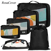 6PCS Compressed Packing Cubes Travel Storage Organizer Set With Shoe Bag Mesh Visual Luggage Portable Lightweight Suitcase BagShoe Bags