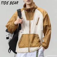 TIDE BEAR เสื้อแจ็คเก็ตมีฮู้ดของผู้ชายเดินป่ากลางแจ้งชุดป้องกันแสงแดดแบบญี่ปุ่นย้อนยุคชุดคาร์โกกลางแจ้งสีตัดกัน