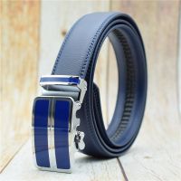 Sabuk Pria Gesper Otomatis Biru/Coklat/Putih/Hitam/Merah Sabuk Lebar 3.5CM untuk Pria Tali Pria Kulit Sapi 90-130CM Sabuk Pria Desainer