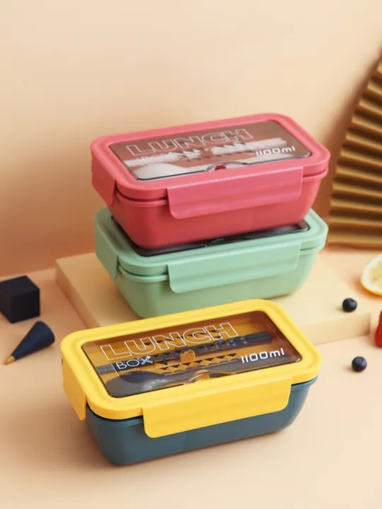 Lunch Box with 2 compartment plus with cutlery reusable plastic bento