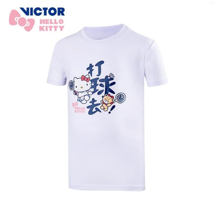 เสื้อยืดแฟชั่นสำหรับเด็ก-victor-victor-hello-kitty-victory-kt202jr-ชุดกีฬาแบดมินตัน-hello-kitty