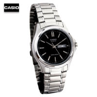 Velashop นาฬิกาข้อมือผู้ชาย Casio Standard  สีเงิน/หน้าดำ สายสแตนเลส รุ่น MTP-1239D-1ADF, MTP-1239D-1A, MTP-1239D