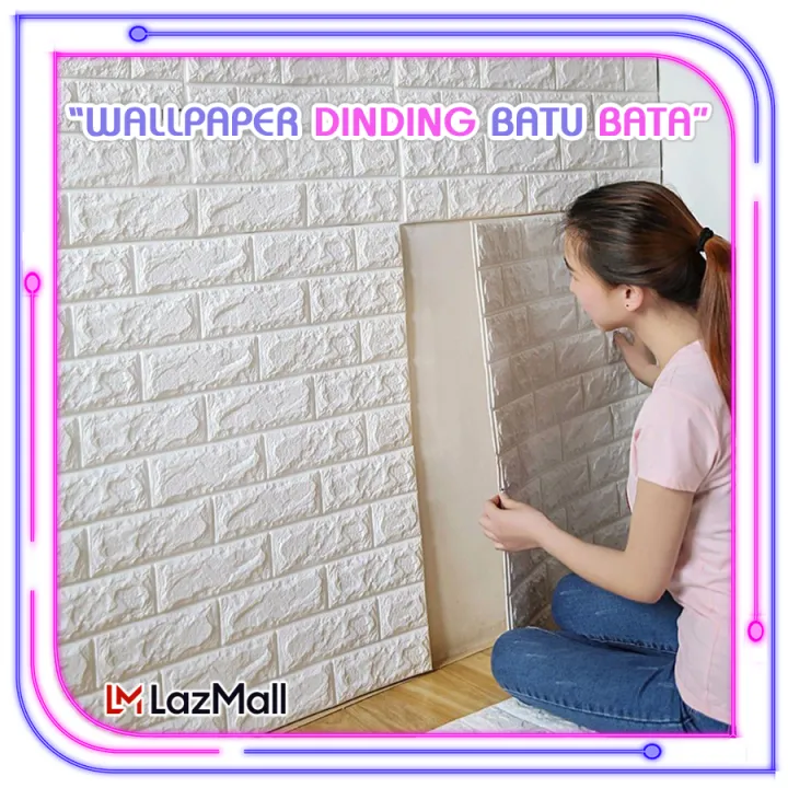 STICKER WALLPAPER DINDING 3D Motif Batu Bata Ukuran 70 x 77cm Brick