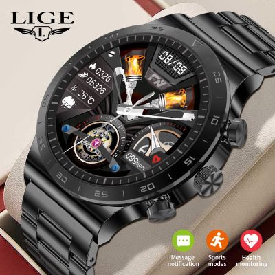 ZZOOI Lige AMOLED Smart Watch Men Steel Band Watch For Men Smartwatch Bluetooth Call Full Touch Fitness Bracelet Clock New Business