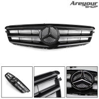 【พร้อมโลโก้】Areyourshop กระจังหน้ากันชนหน้ารถสำหรับ Mercedes Benz C คลาส W204 LED สัญลักษณ์ C180 C200 C230 C250 C280 C300 C350 2008-2014 สีดำ