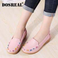 DOSREAL สไตล์เกาหลีแบนรองเท้าผู้หญิงลื่นบนรองเท้าหนังแท้รองเท้าหนังนุ่มรองเท้า Loafers รองเท้าผู้หญิงขายขนาดใหญ่ขนาด 35-41