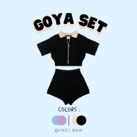 (inci.bkk) GOYA SET in Black ชุดเช็ทครอปทูโทนซิปผ่าหน้า+กางเกง knit