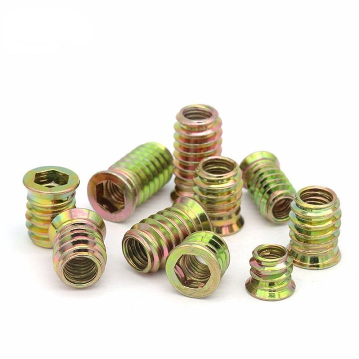 10pcs-m6-m8-m10-steel-metal-hexagon-hex-socket-drive-head-embedded-insert-nut-e-nut-for-wood-furniture-inside-and-outside-thread