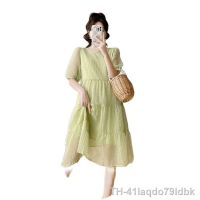 ◐♀ Doce roupas femininas grávidas verão puff manga o pescoço solto vestidos de chiffon maternidade gravidez vestido baile bonito rosa verde