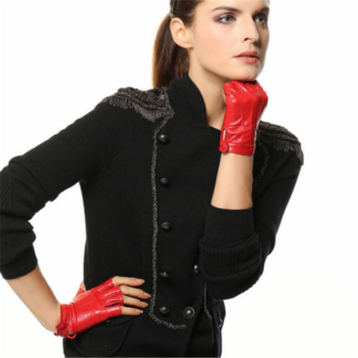 2021Genuine Leather Half Finger Women Gloves Solid Color Fashion Casual Elegant Lady Semi-Finger Sheepskin Glove L135NN