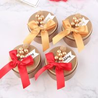 5/10Pcs Mini Round Candy Box Wedding Gift Candy Tin Box For Guest Party Birthday Souvenir Bow Candy Gift Box Storage Boxes