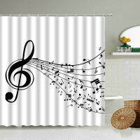 Music Shower Curtain Color Musical Instruments Note Rhythm Song Waterproof Bathroom Hanging Partition Cloth Curtains With Hook