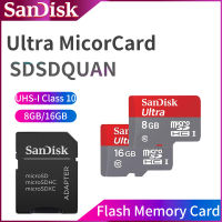 SanDisk 8GB 16GB MicroSDHC การ์ดหน่วยความจำ Ultra Class 10 UHS-I พร้อมอะแดปเตอร์ MicroSD SDSDQUAN-008G/016G