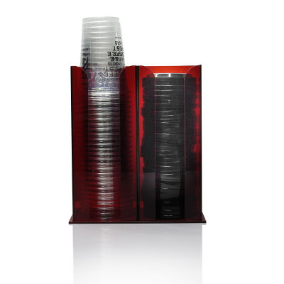 กล่องอะคริลิค กล่องจ่ายแก้ว ที่วางแก้วเครื่องดื่ม หรือ กล่องใส่แก้ว กาแฟ 2 ช่อง สีแดง (รหัสสินค้า 1610-342-C03 )
