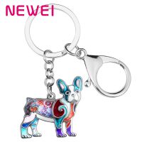 【CW】 NEWEI Enamel Alloy Floral French Bulldog Keychain Pets Car Chain Gifts Fashion Jewelry for Accessories