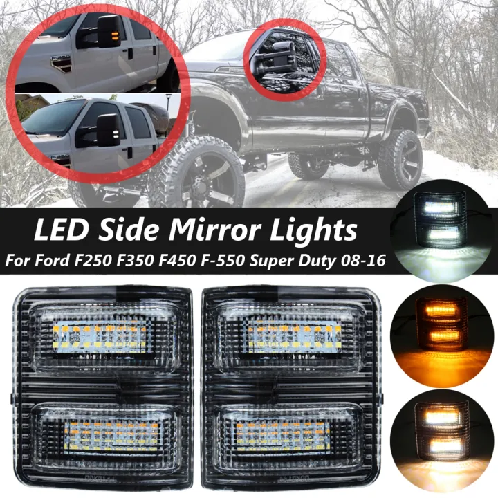 Pair Clear LED Side Mirror Lights For Ford F250 F350 F450 F550 Super