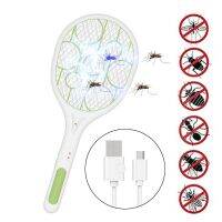 Electric Fly Swatter Kill Flies and Mosquitoes Handle USB Rechargeable Bug Zapper Killer Lamp Racket LED Traps for Insects