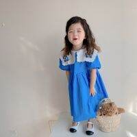 【Ladies shop】1818C เกาหลี GirlChildren 39; S2022Embroidered LapelSleeve GirlCottonDress