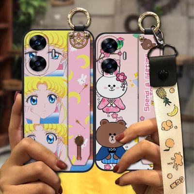 Shockproof Silicone Phone Case For OPPO Realme C55 Wristband Durable Cartoon protective TPU Wrist Strap Original Cover