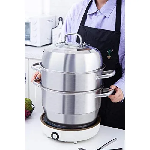 Stainless Steel Steamer Pot Thick-bottomed, 3 Tier Food Steamer for  Cooking, Large Metal Steam Cooker, Work for Induction and Stove, Suitable  for