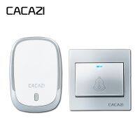 CACAZI ปุ่มแบตเตอรี่กันน้ำกริ่งประตูไร้สาย300เมตรรีโมทตัวรับไฟ LED ไร้สายที่บ้านกระดิ่ง36เสียงระฆัง4เสียง