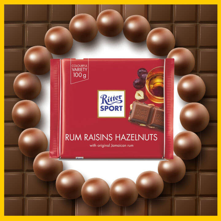 [NONHALAL] Ritter Sport Rum, Raisin & Hazelnuts Milk Chocolate 100g