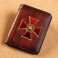 ZZOOI High Quality Genuine Leather Wallet Knights Templar Cross Design Printing Standard Purse BK066