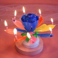 ดนตรีดอกบัวหมุนเค้กTopperเทียนปาร์ตี้วันเกิดแผ่นเรืองแสงของขวัญbirthday cake lotus candle  开花蜡烛