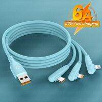 6A USB ข้อ3In1 66W สำหรับชาร์จเร็วสำหรับสายข้อมูลซิลิโคน13 12 11 Pro Max