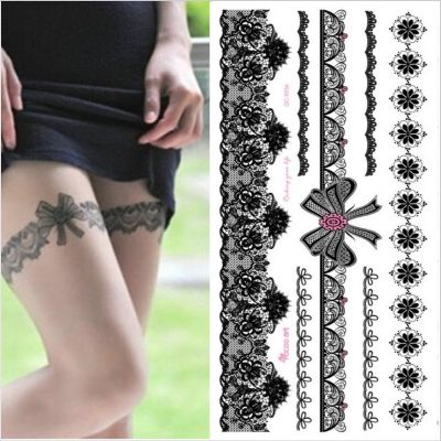 【YF】 1piece  white black henna tattoo Sexy Lace Stocking Arabic Indian rose butterfly Bow flash wedding art paint on hand arm leg