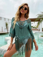 Summer Beach Dress Tassels Pareo Swimwear Women Hollow Out Beachwear Bikini Cover Up Loose Swim Dress Sundress Beach Tunic Hot