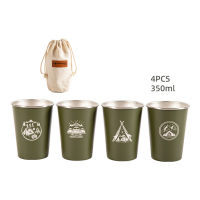 4pcsset Camping Cups 350ml Stainless Steel Water Tub Stackable Outdoor Water Cups Beer Milk Cold Water Drinks Household Office