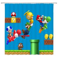 Kid Cartoon Shower Curtain Waterproof Polyester Fabric Print Boy Bathroom Drape for Dinosaur Super Mario(Blue 70x70 Inch)