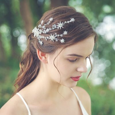 Simple Silver สีกิ๊ปติดผมดาวหวีเจ้าสาว Handmade อุปกรณ์เสริม Headpiece Barrette คลิปด้านข้างสำหรับเพื่อนเจ้าสาว