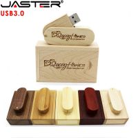 JASTER USB 3.0 Free Custom Logo Rotatable Wooden Flash Drive 4GB 8GB 16G 32GB 64GB 128GB Memory Stick Photography Wedding Gift