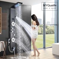 Black LED Light Shower Faucet Bathroom SPA Massage Jet Shower Column System Waterfall Rain Shower Panel Bidet Sprayer Tap Showerheads