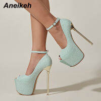 Aneikeh รองเท้าสตรีประดับด้วยเลื่อมผ้าแพลตฟอร์ม Peep Toe ปั๊มใหม่ฤดูใบไม้ผลิฤดูใบไม้ร่วงสูงมากบางส้นปาร์ตี้คลาสสิกหัวเข็มขัดสาย