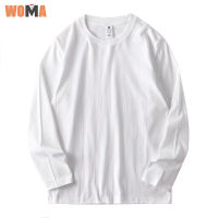 WOMA เสื้อยืดผู้ชายคอกลมแขนยาวเรียบง่าย,สีทึบผ้าฝ้ายคอกลมบางคอกลมแขนยาวยาวถึงก้น