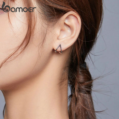 Bamoer Simple Geometry Stud Earrings For Women 925 Sterling Silver Ear Pins Jewelry 2020 New Design Earring Brincos SCE924TH
