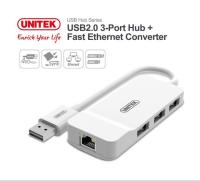 UNITEK USB2.0 3-Port Hub + Fast Ethernet Converter Y-1470  ตัวเพิ่มช่อง USB เเละเเลน