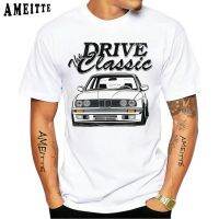 Mens short-sleeved T-shirt, vintage BMW printed shirt, casual, comfortable and simple, white sweater for sports car enthusiasts