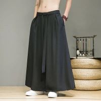 Hot sell Retro Cotton Linen High Waist Wide Leg Pants Mens Spring Summer Loose Belt Casual Pants Japanese Super Large Size LGBT Trousers