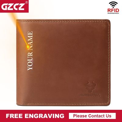 Free Engraving Genuine Leather Women Wallet Short Travel Purse For Men Fashion Credit Card Holder With Rfid Blocking Function