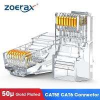 【 Hot 】 ZoeRax CAT5e CAT6 Connector RJ45เครือข่าย Modular Plug ตัวเชื่อมต่อ50μ Gold-Plated 1.1Mm End สำหรับ Ethernet