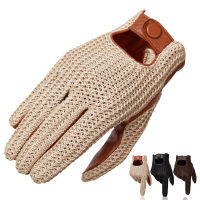 Autumn Winter Mens Wool Knitted Goatskin Touch Screen Gloves Locomotive mitten Car Driving Genuine Leather Motorcycle Gloves